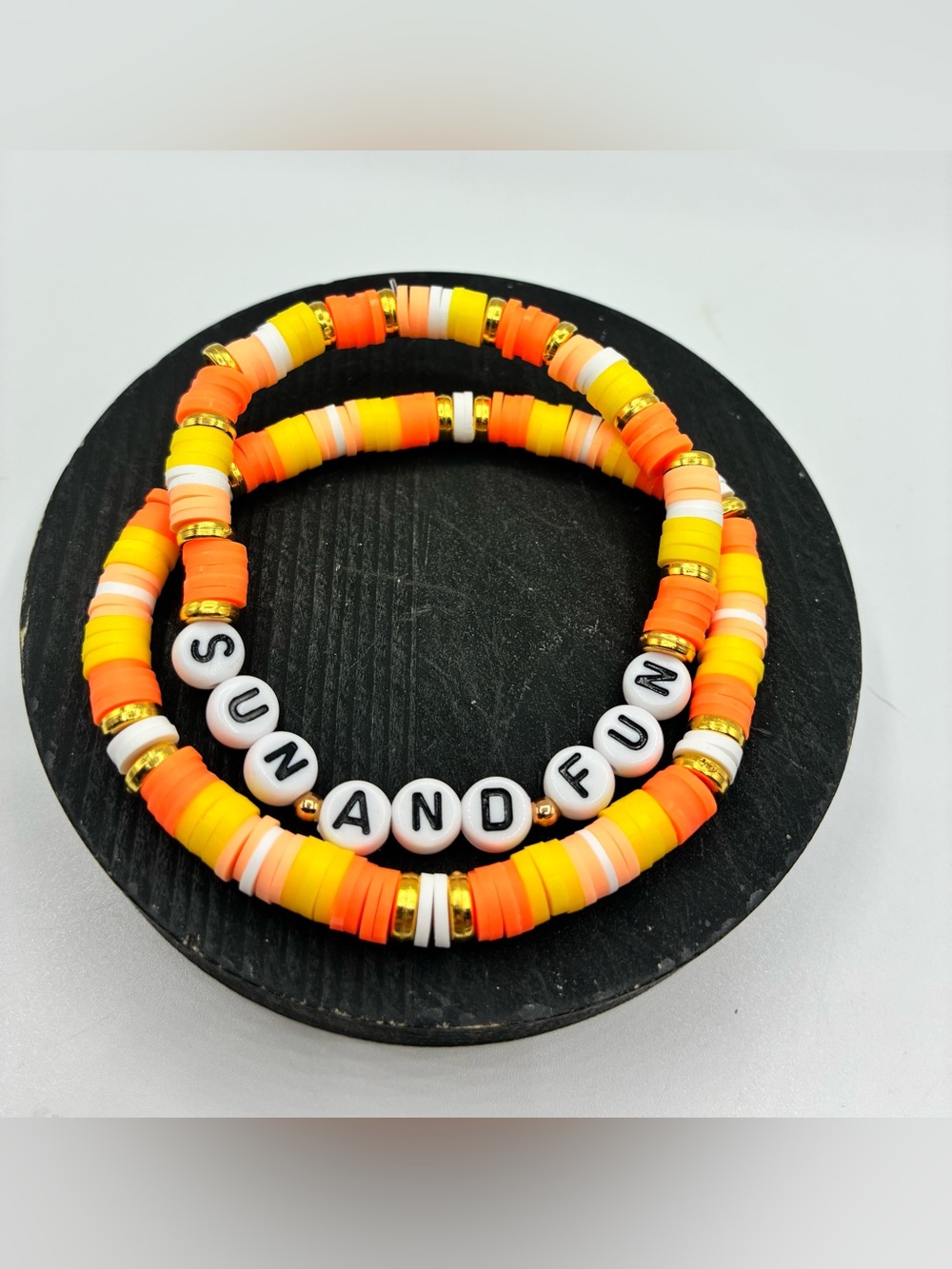 Sun and Fun Orange & Yellow Beaded Stretch Bracelet Set
